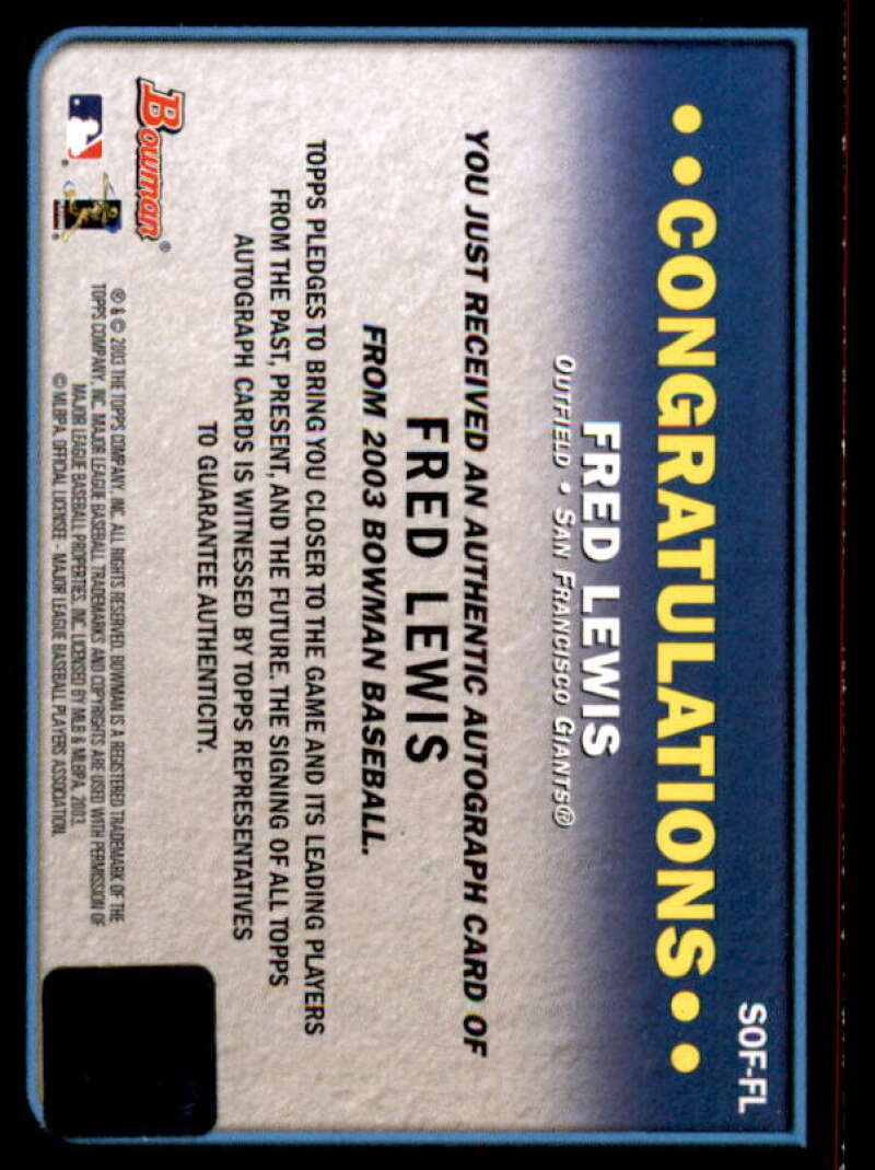Fred Lewis Rookie Card 2003 Bowman Signs of the Future #FL  Image 2