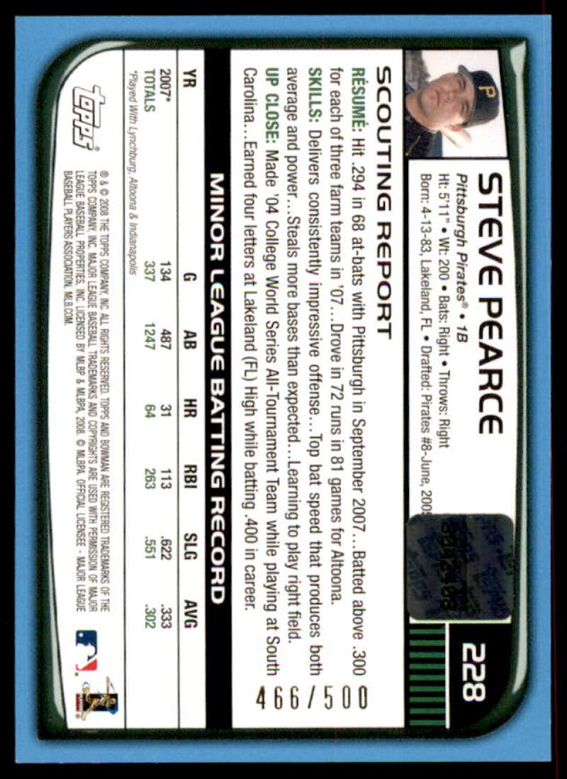 Steve Pearce AU Rookie Card 2008 Bowman Blue #228  Image 2