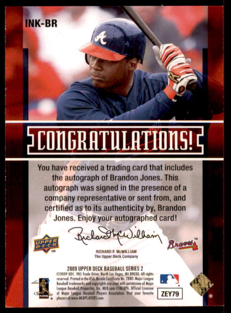 Brandon Jones Rookie Card 2009 Upper Deck Inkredible #BR  Image 2