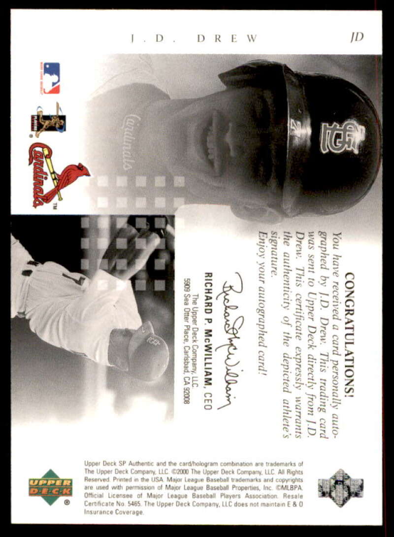 J.D. Drew Rookie Card 2000 SP Authentic Chirography #JD  Image 2
