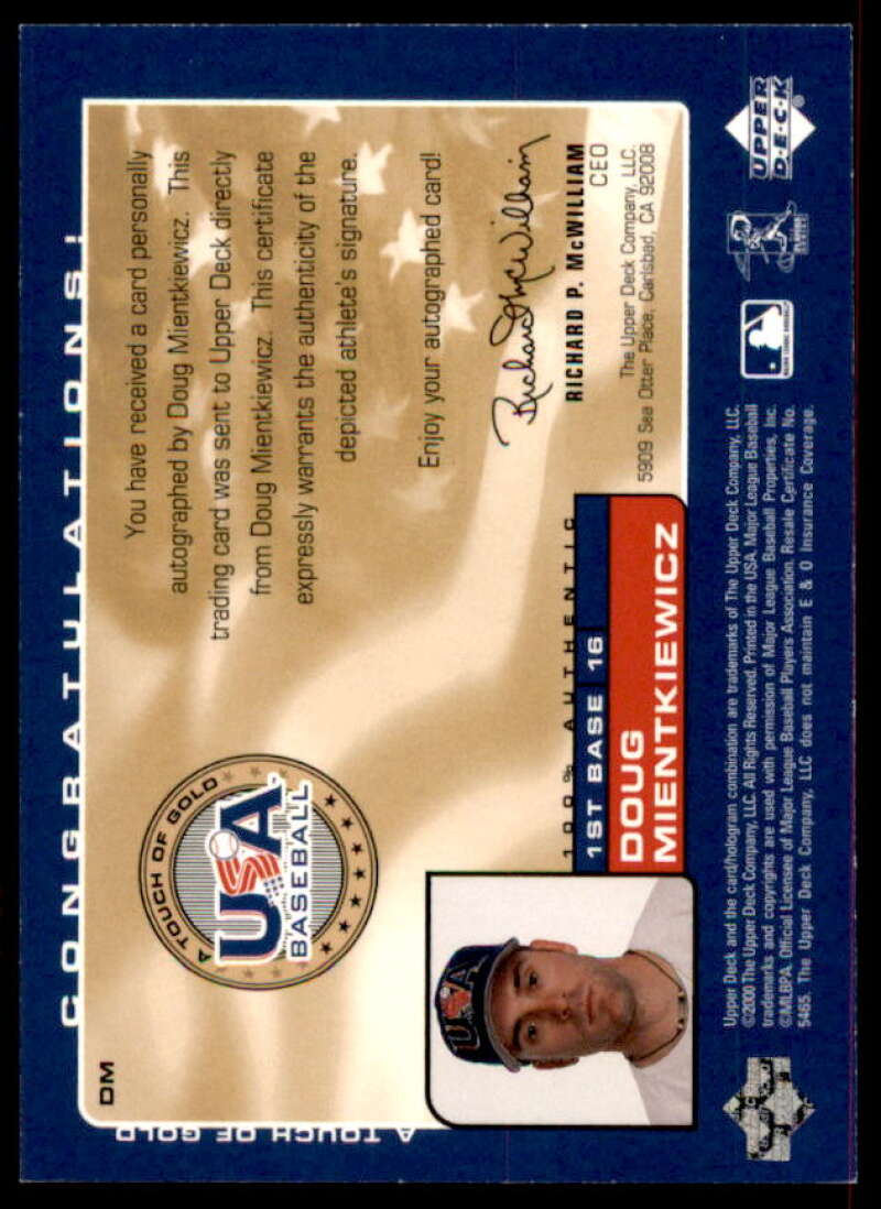 Doug Mientkiewicz 2001 Upper Deck Rookie Update USA Touch of Gold Autographs #DM  Image 2