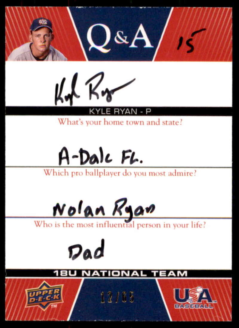 Kyle Ryan Rookie 2009-10 USA Baseball 18U National Team Q And A Autographs #KR  Image 1