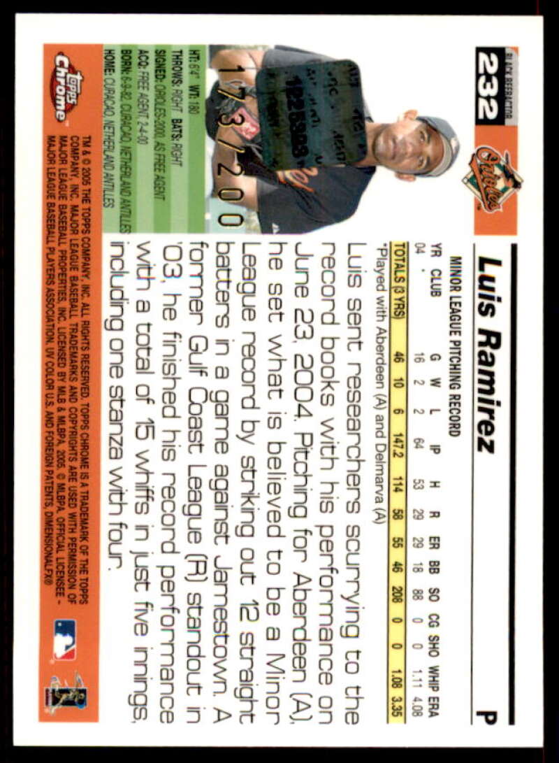 Luis Ramirez FY AU Rookie Card 2005 Topps Chrome Black Refractors #232  Image 2