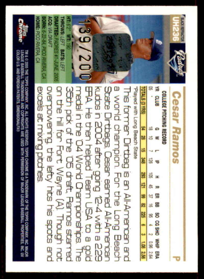 Cesar Ramos FY AU Rookie Card 2005 Topps Chrome Update Black Refractors #236  Image 2