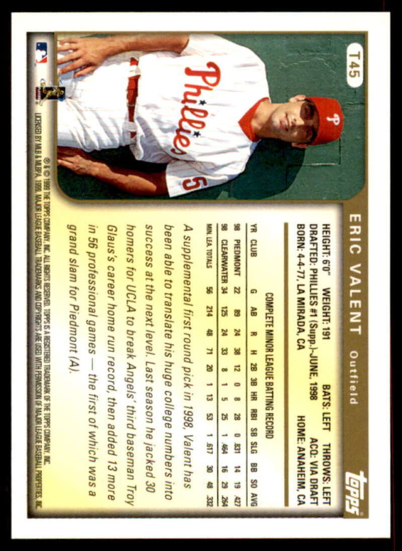 Eric Valent Rookie Card 1999 Topps Traded Autographs #T45  Image 2