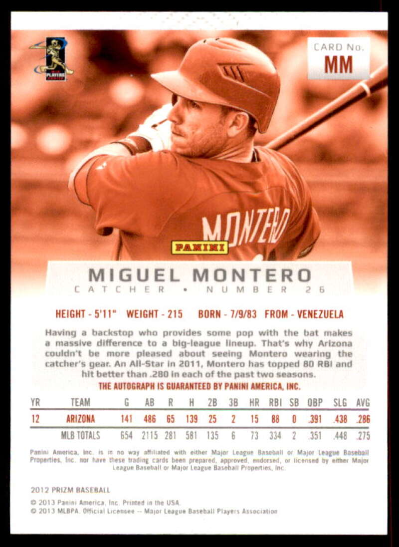 Miguel Montero Rookie Card 2012 Panini Prizm Autographs #MM  Image 2