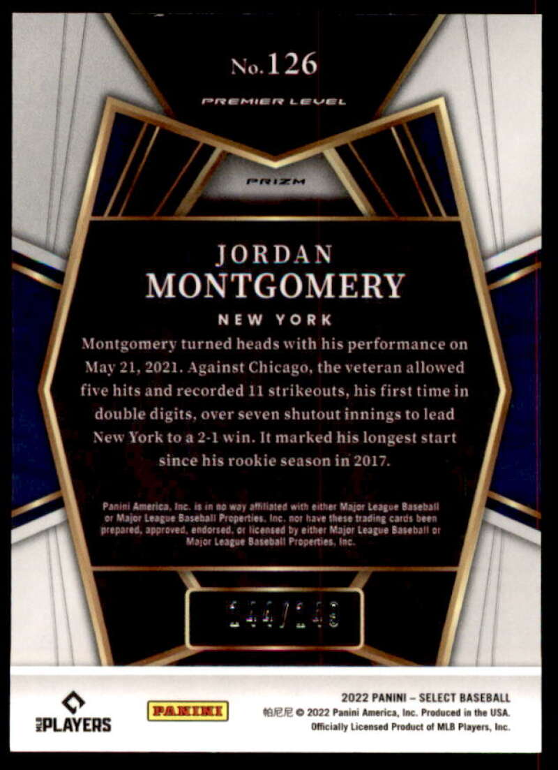 Jordan Montgomery PRM Rookie Card 2022 Select Light Blue #126  Image 2