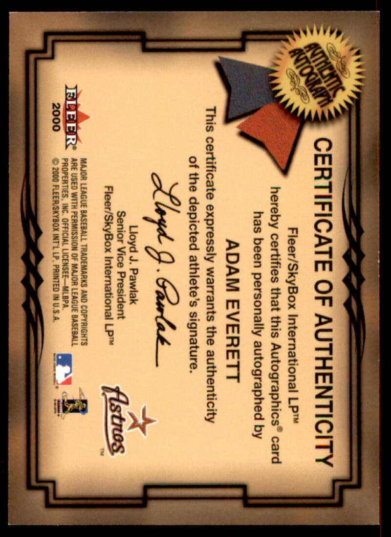 Adam Everett Rookie Card 2001 Fleer Autographics #34  Image 2