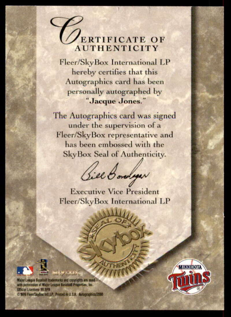 Jacque Jones Card 2000 SkyBox Autographics #69  Image 2