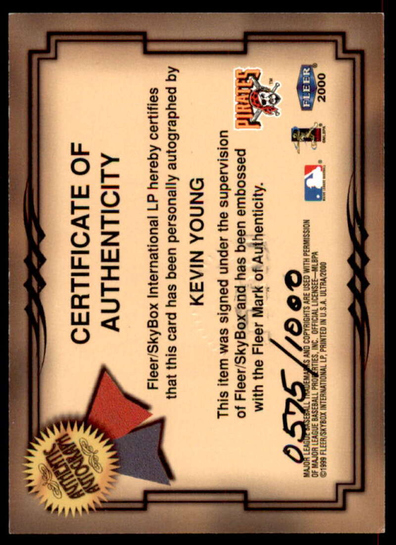 Kevin Young Rookie Card 2000 Ultra Fresh Ink #61  Image 2