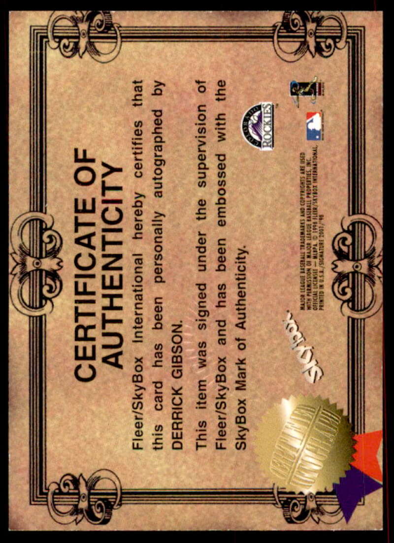 Derrick Gibson Rookie Card 1998 E-X2001 Signature 2001 #2  Image 2