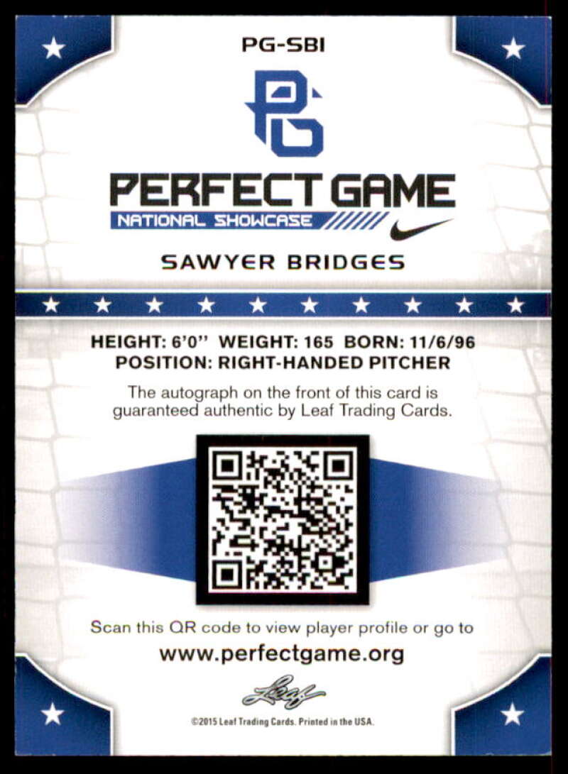 Sawyer Bridges Rookie Card 2015 Leaf Perfect Game Autographs Green #PGSB1  Image 2