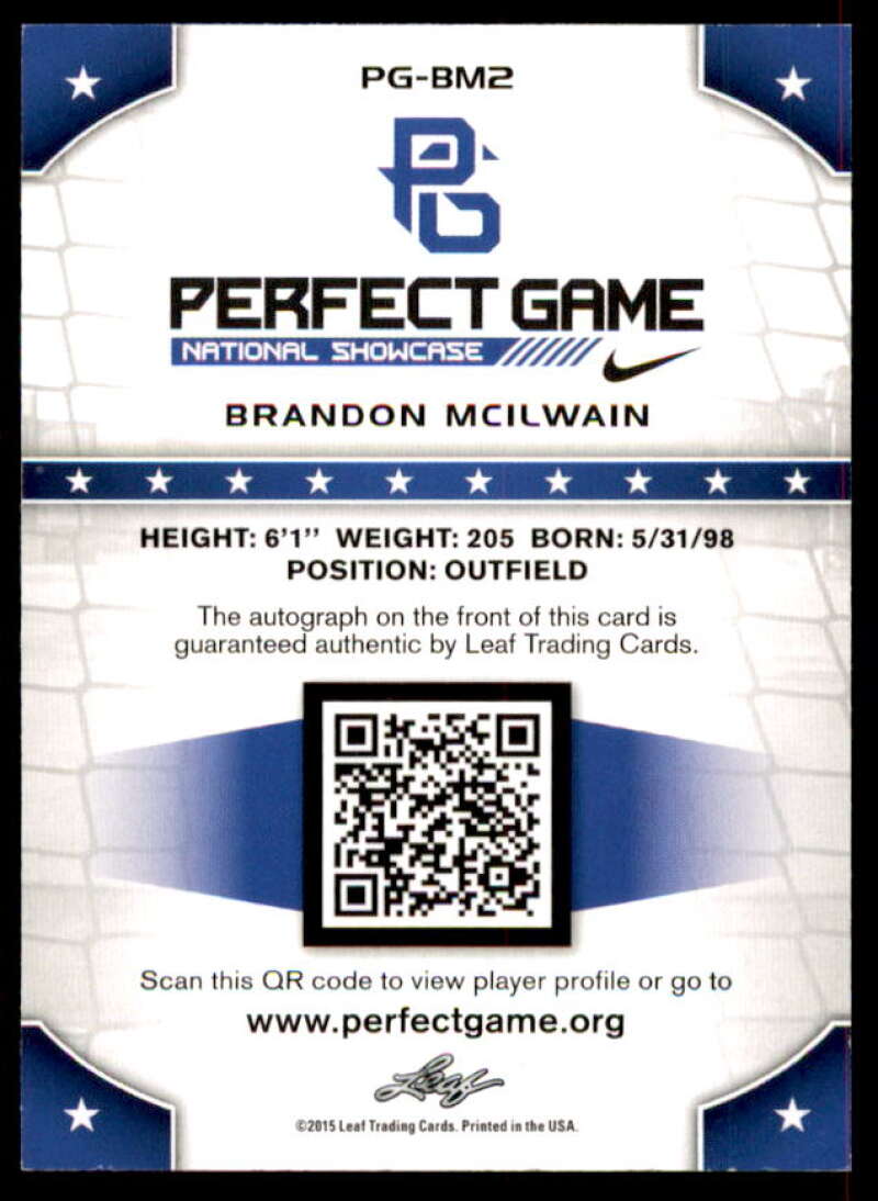 Brandon McIlwain Rookie Card 2015 Leaf Perfect Game Autographs Red #PGBM2  Image 2