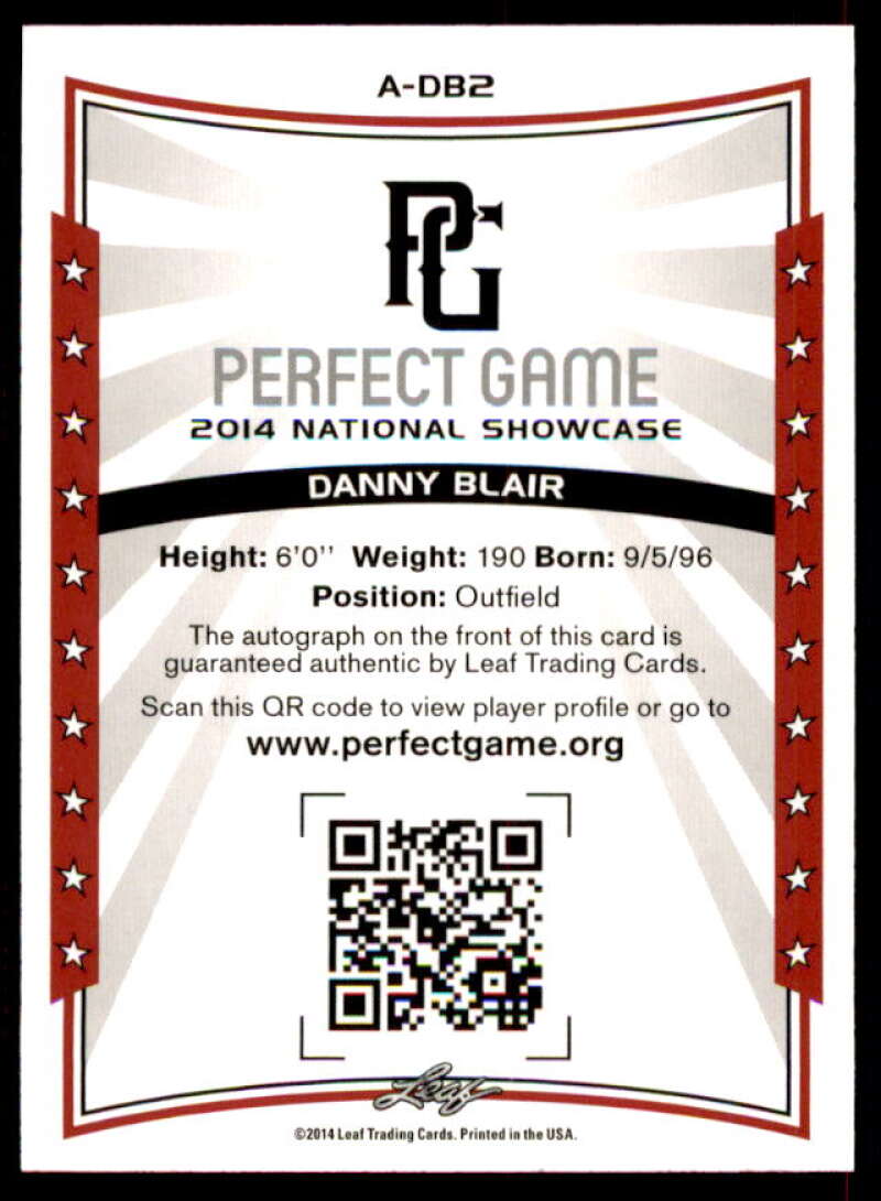 Danny Blair Rookie Card 2014 Leaf Perfect Game Showcase Autographs Red #ADB2  Image 2