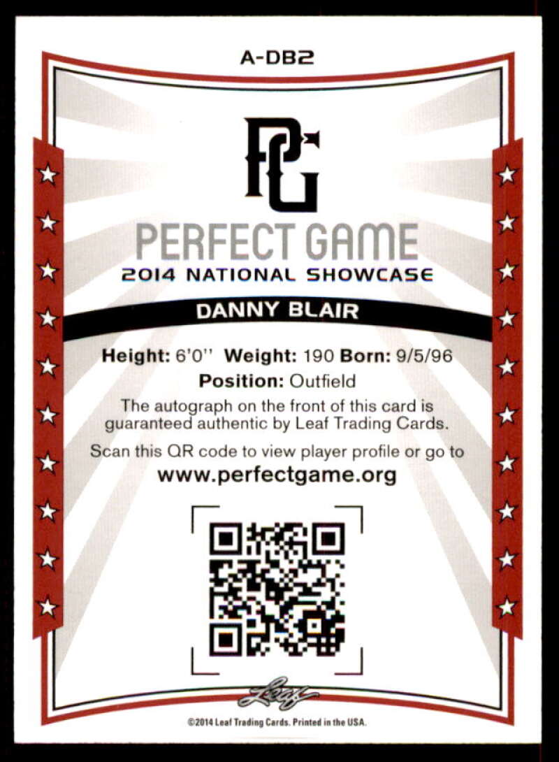 Danny Blair Rookie Card 2014 Leaf Perfect Game Showcase Autographs Red #ADB2  Image 2