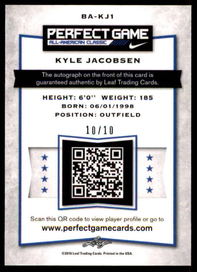 Kyle Jacobsen Rookie 2016 Leaf Metal Perfect Game All-American Green #BAKJ1  Image 2