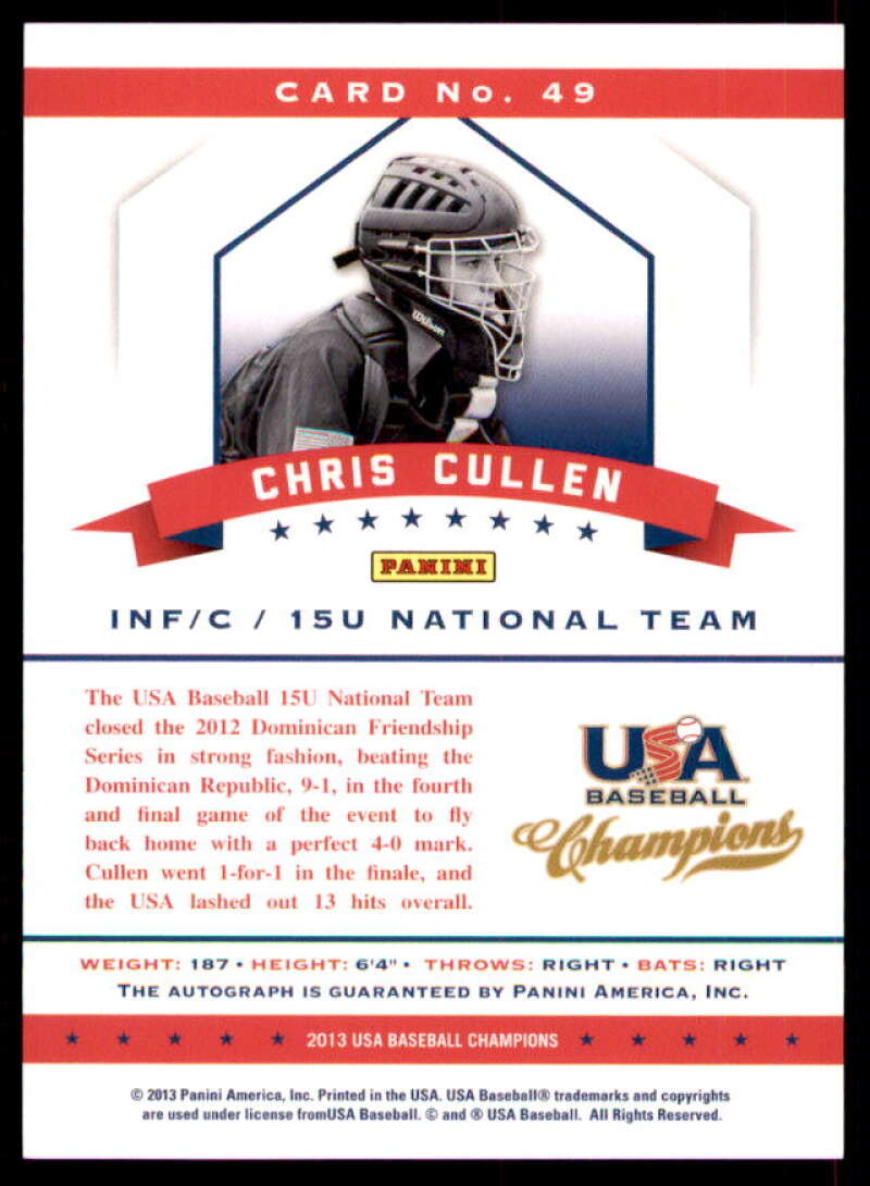 Chris Cullen 2013 USA Baseball Champions National Team Signatures Mirror Blue #49  Image 2