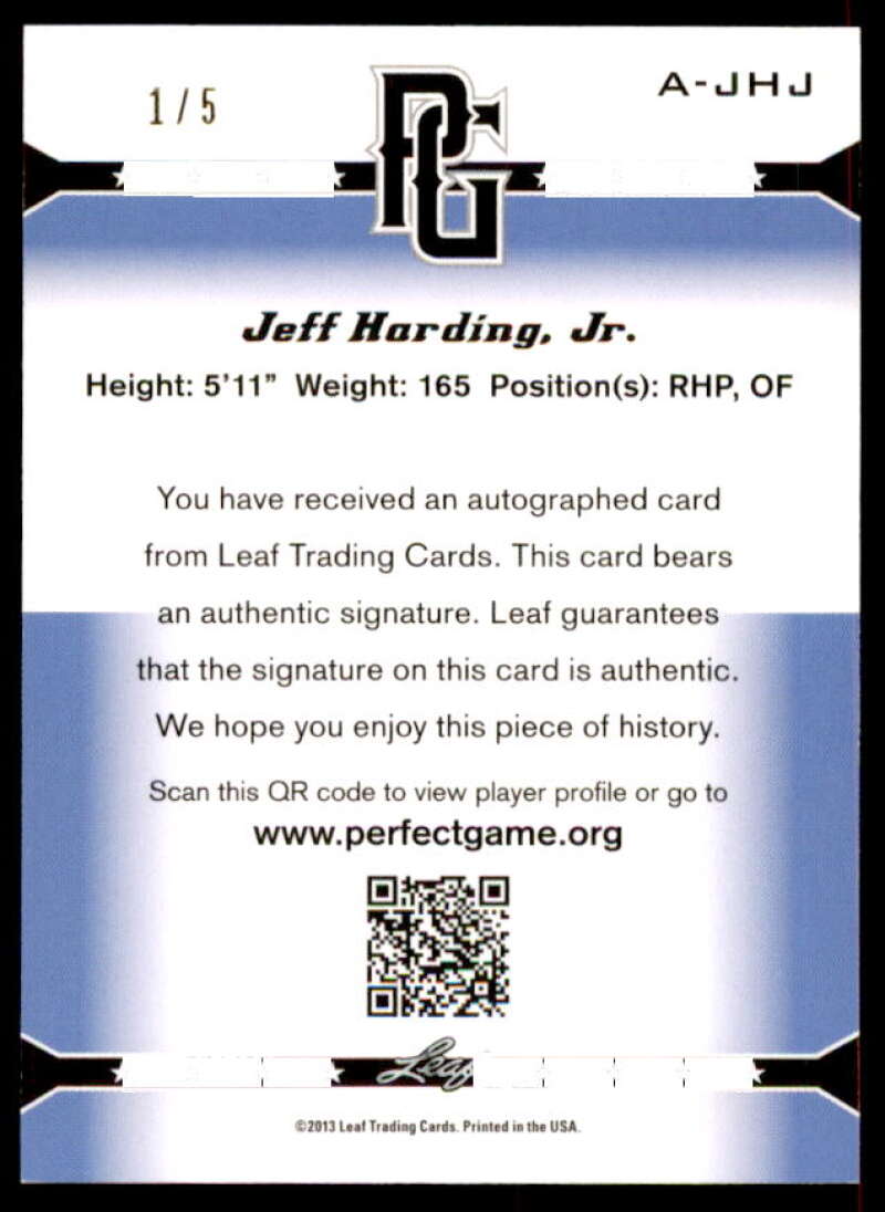 Jeff Harding, Jr. Rookie Card 2013 Leaf Perfect Game Autographs Red #JHJ  Image 2