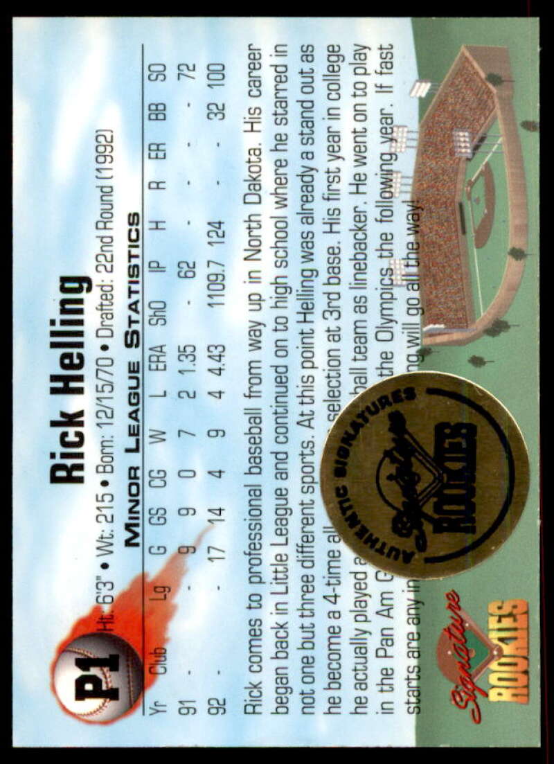 Rick Helling Rookie Card 1994 Signature Rookies Bonus Signatures #P1  Image 2