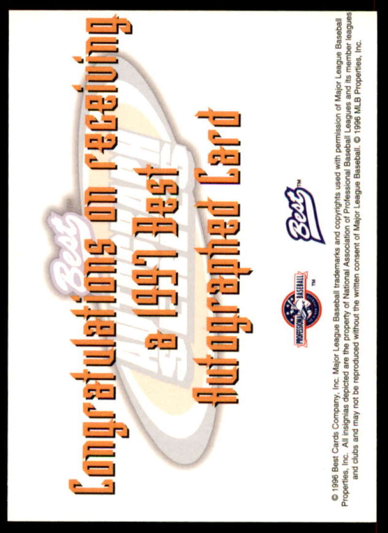 Richie Sexson Rookie Card 1996 Best Autographs #68  Image 2