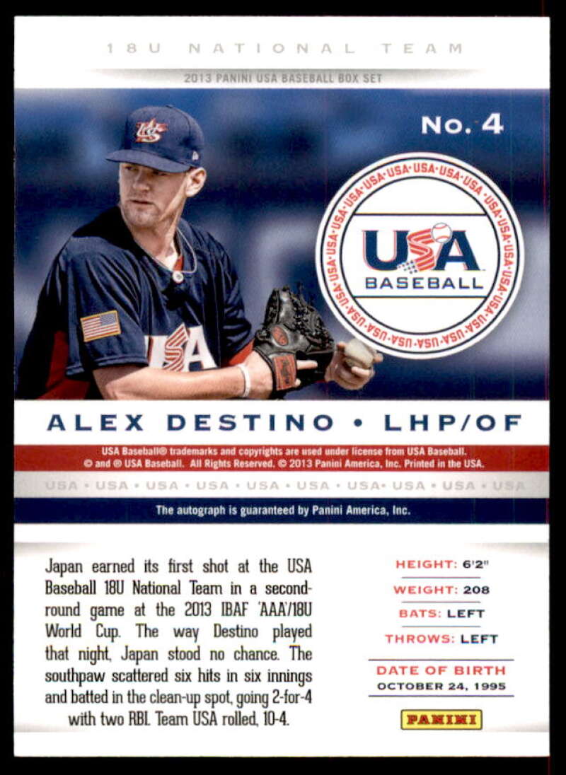 Alex Destino Rookie Card 2013 USA Baseball 18U National Team Signatures #4  Image 2