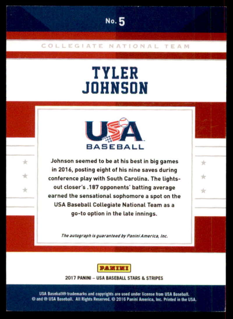 Tyler Johnson Rookie 2017 USA Baseball Stars and Stripes College Signatures #5  Image 2