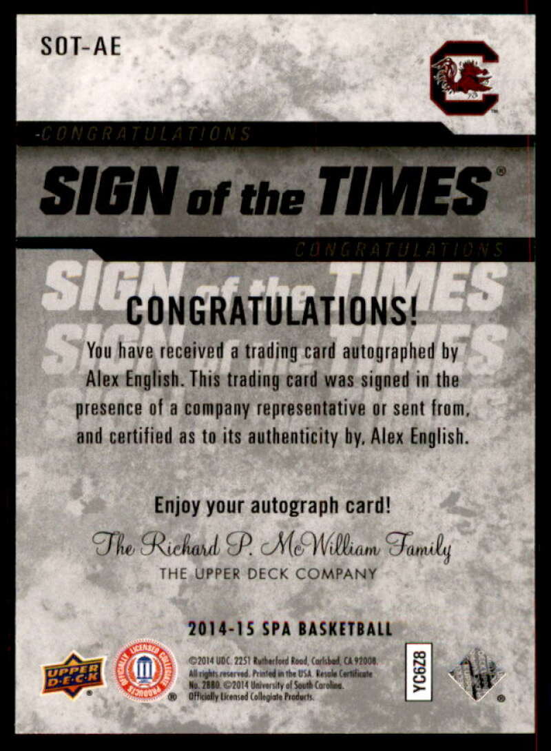 Alex English Card 2014-15 SP Authentic Sign of the Times #SOTAE  Image 2