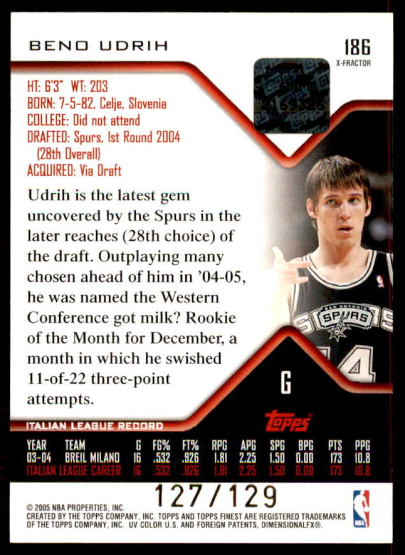 Beno Udrih AU Rookie Card 2004-05 Finest X-Fractors #186  Image 2