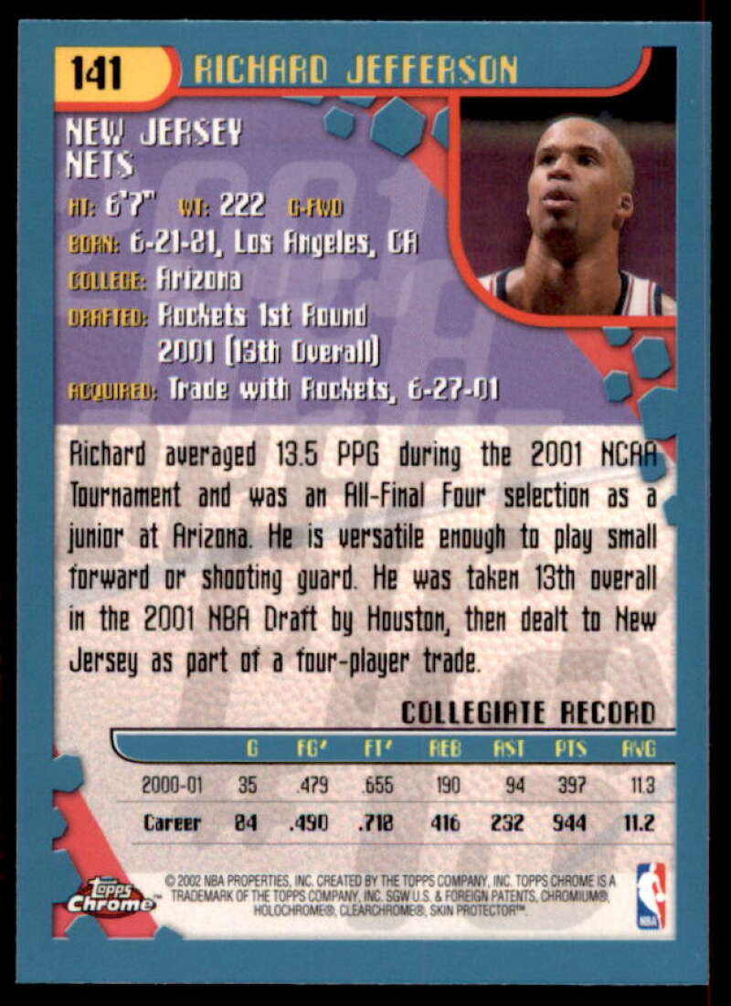 Richard Jefferson Rookie Card 2001-02 Topps Chrome #141  Image 2