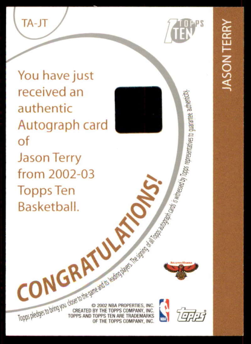 Jason Terry D Card 2002-03 Topps Ten Autographs #TAJT  Image 2