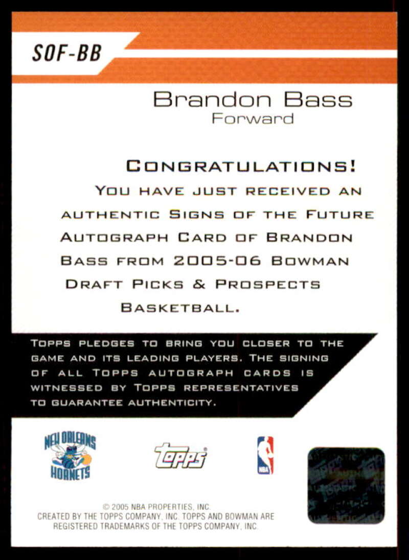 Brandon Bass Rookie Card 2005-06 Bowman Signs of the Future #BB  Image 2