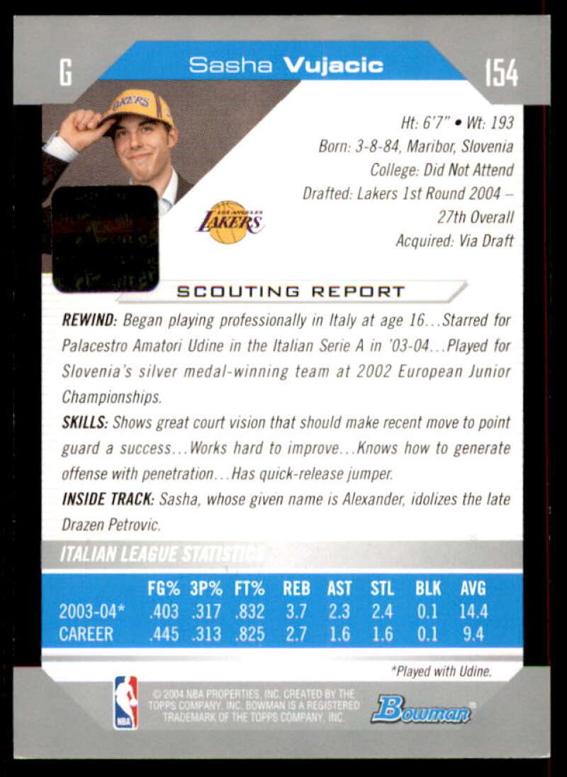 Sasha Vujacic AU Rookie Card 2004-05 Bowman #154  Image 2