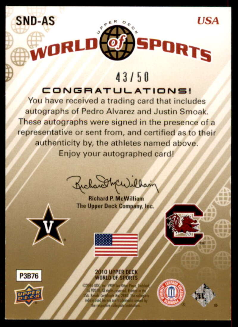 Alvarez/Smoak Rookie 2010 World of Sports Sports Nation Autographs Dual #SNDAS  Image 2