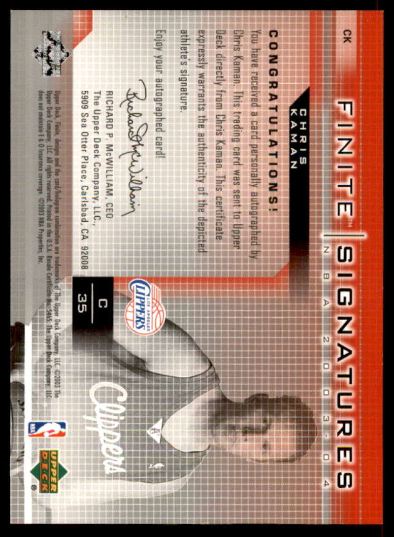 Chris Kaman Rookie Card 2003-04 Upper Deck Finite Signatures #CK  Image 2