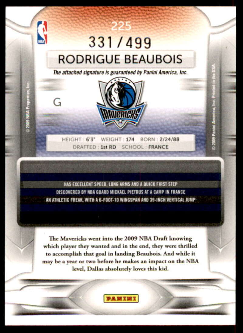 Rodrigue Beaubois Rookie 2009-10 Prestige Draft Picks Light Blue Autographs #225  Image 2