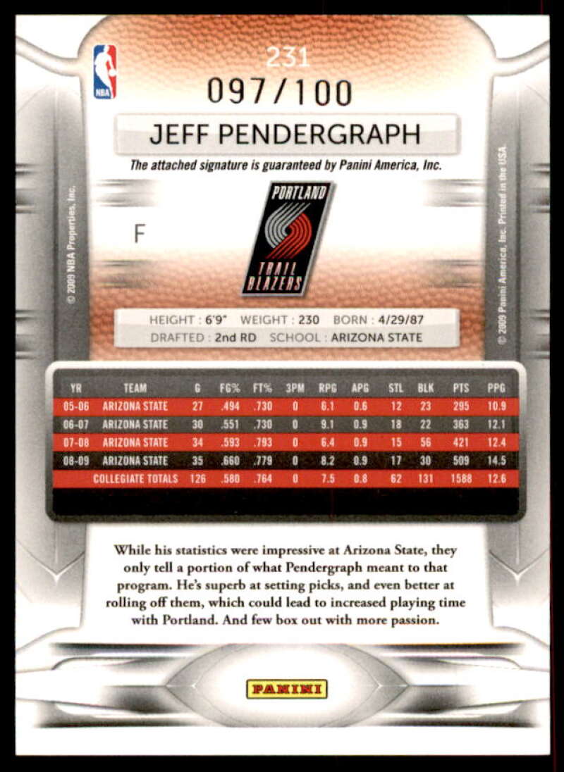 Jeff Pendergraph Rookie 2009-10 Prestige Draft Picks Light Blue Autographs #231  Image 2