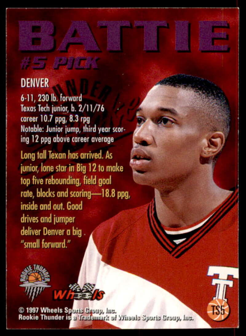 Tony Battie Rookie Card 1997 Wheels Rookie Thunder Stroke Autographs #TS5  Image 2