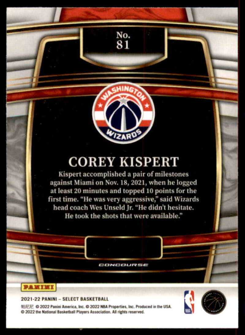 Corey Kispert Rookie Card 2021-22 Select Blue #81  Image 2