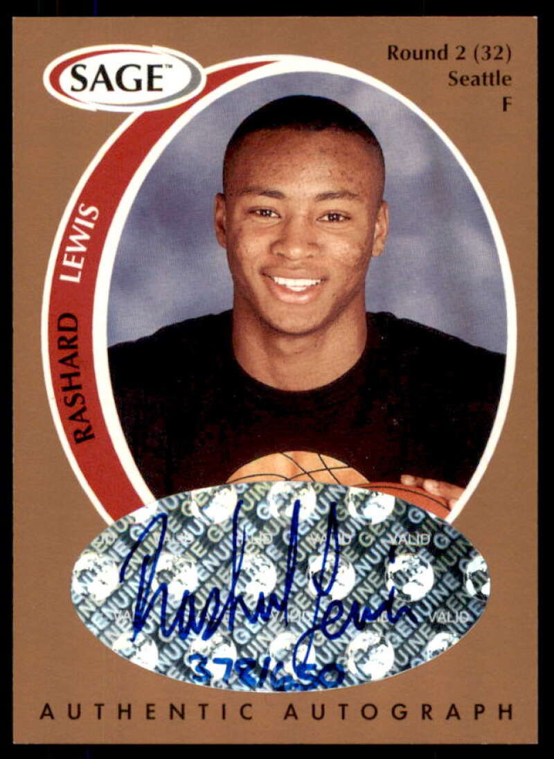 Rashard Lewis Rookie Card 1998 SAGE Autographs Bronze #A23  Image 1