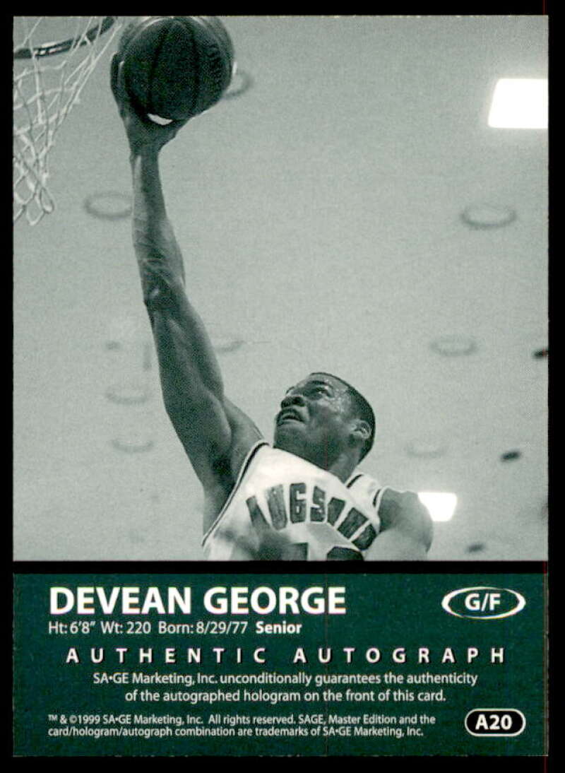 Devean George Rookie Card 1999 SAGE Autographs #A20  Image 2