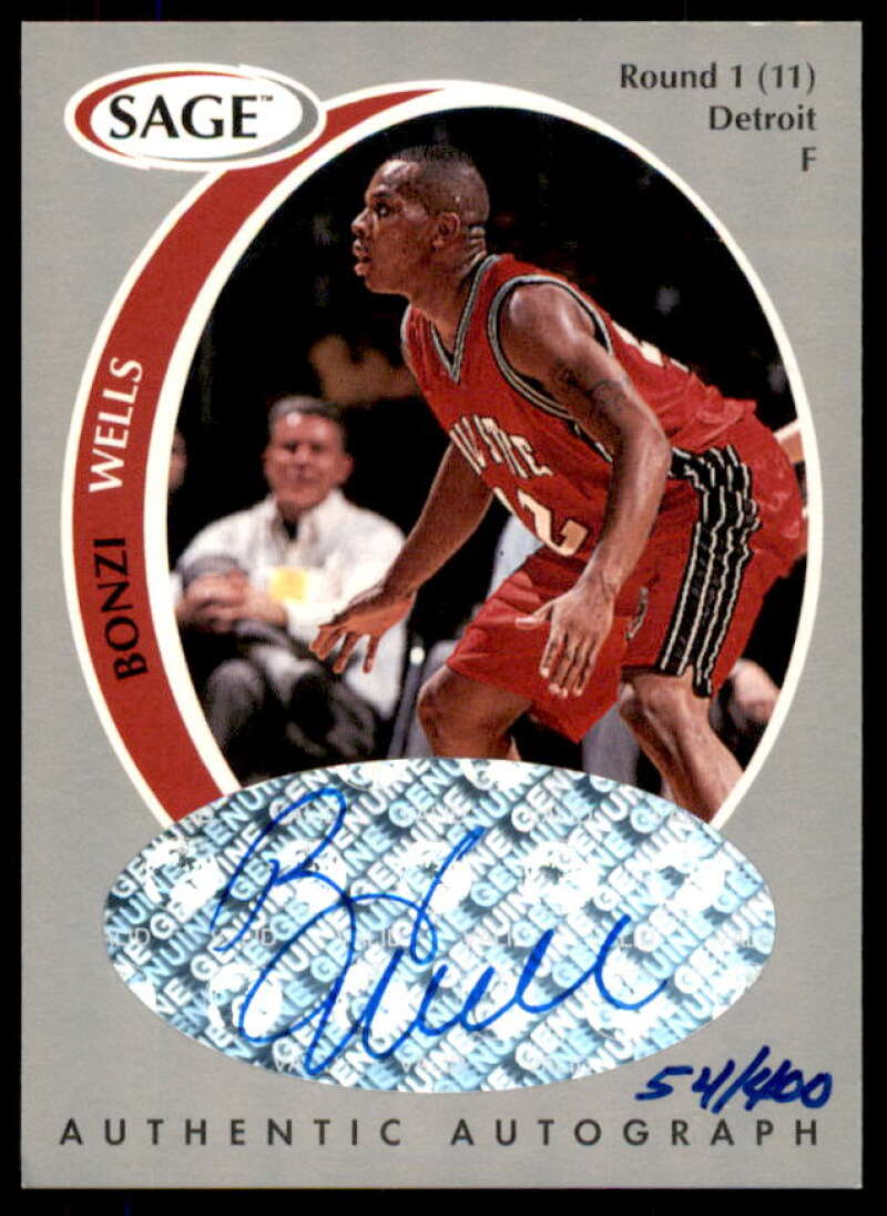 Bonzi Wells Rookie Card 2002 SAGE Autographs Silver #A45  Image 1