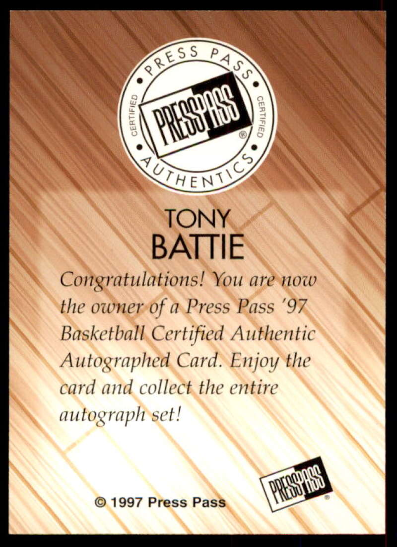 Tony Battie Rookie Card 1997 Press Pass Autographs #2  Image 2