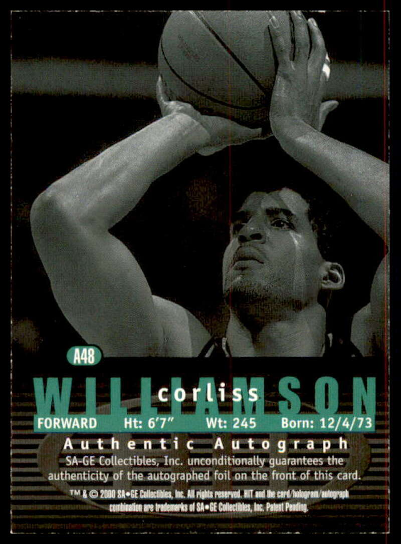 Corliss Williamson Rookie Card 2000 SAGE HIT Autographs Emerald #48  Image 2