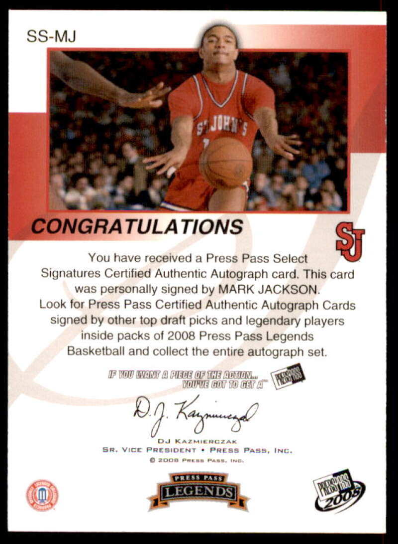 Mark Jackson Card 2008-09 Press Pass Legends Select Signatures #MJ  Image 2