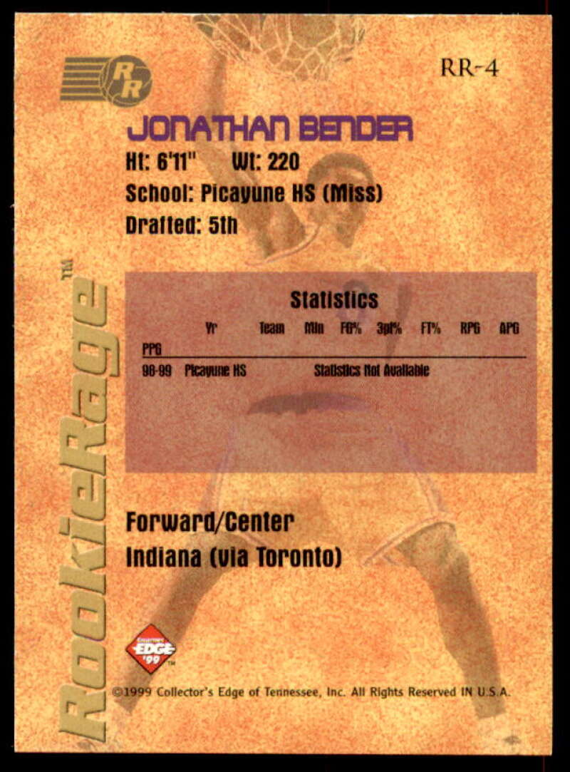 Jonathan Bender In Person Autograph Rookie Card 1999 Collectors Edge #4  Image 2