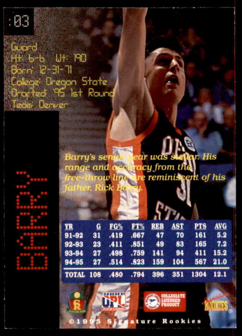 Brent Barry Rookie Card 1995 Signature Rookies Prime Signatures #3  Image 2