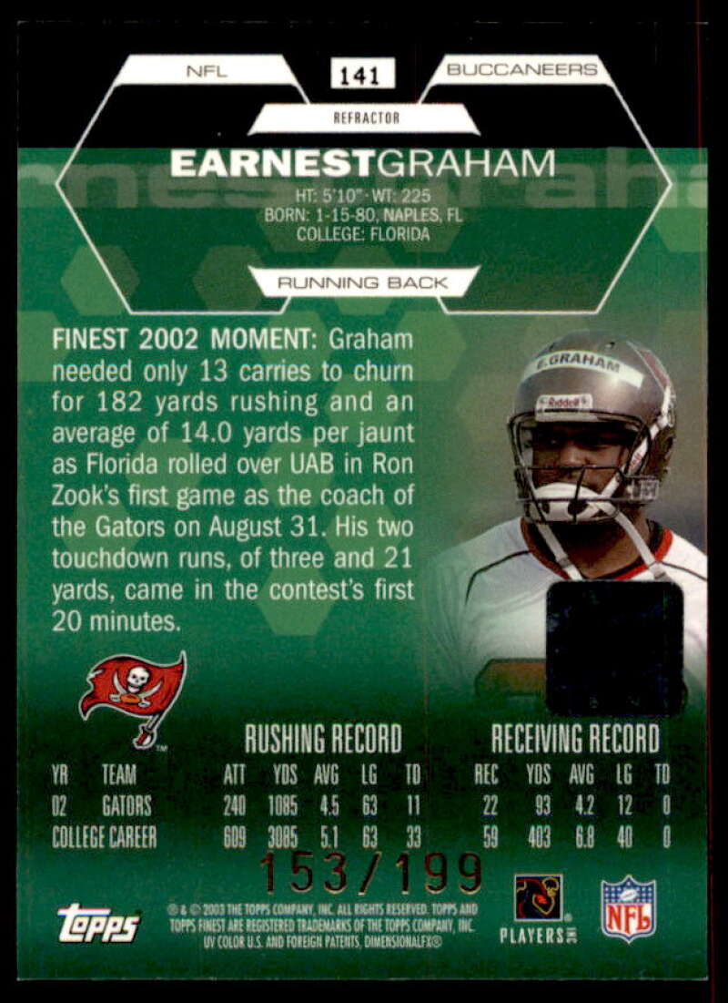 Earnest Graham Rookie Card 2003 Finest Refractors #141  Image 2