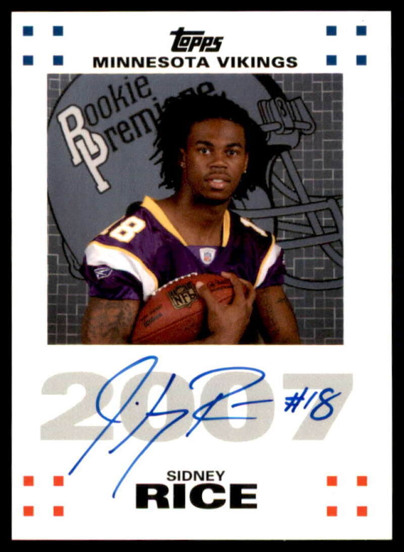 Sidney Rice Rookie Card 2007 Topps Rookie Premiere Autographs #SR  Image 1