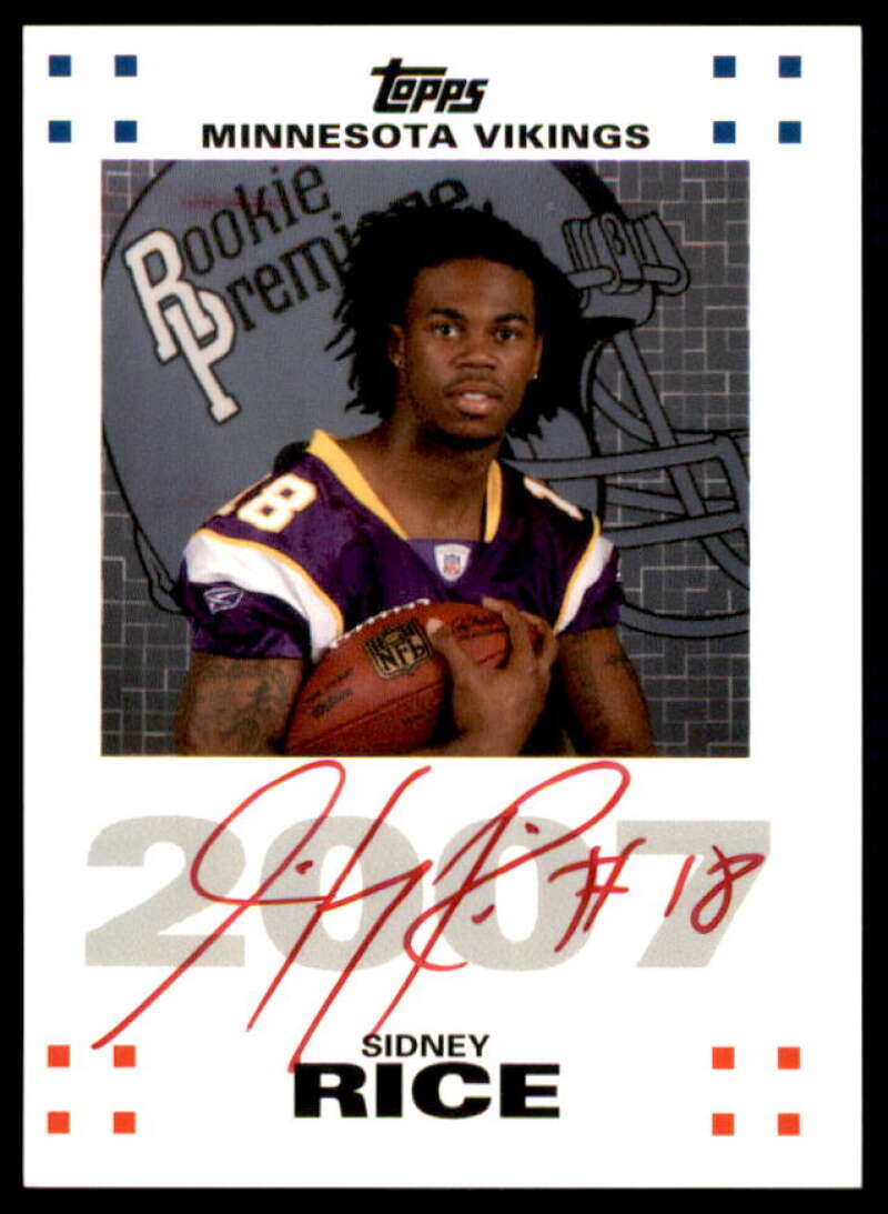 Sidney Rice Rookie Card 2007 Topps Rookie Premiere Autographs Red Ink #SR  Image 1