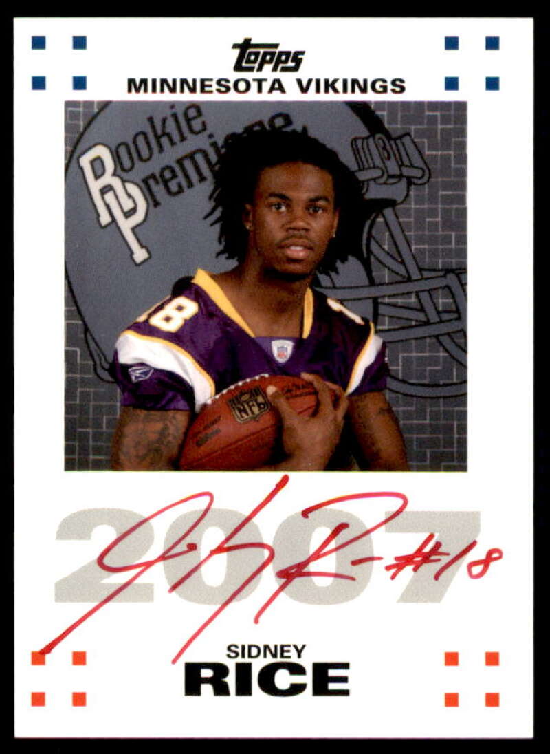 Sidney Rice Rookie Card 2007 Topps Rookie Premiere Autographs Red Ink #SR  Image 1